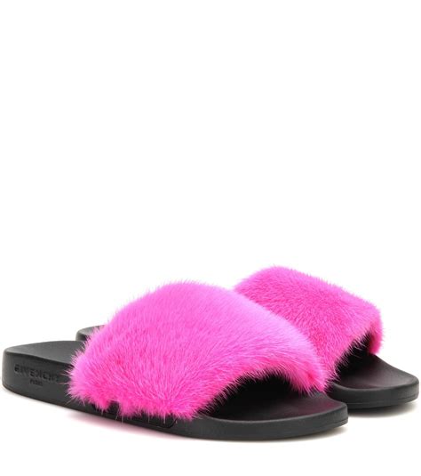 givenchy logo fur slides|givenchy designer slides.